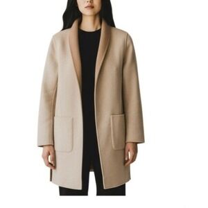 Banana Republic Reversible Wool Blend Tan/Cream Coat Women SZ XXL career classic